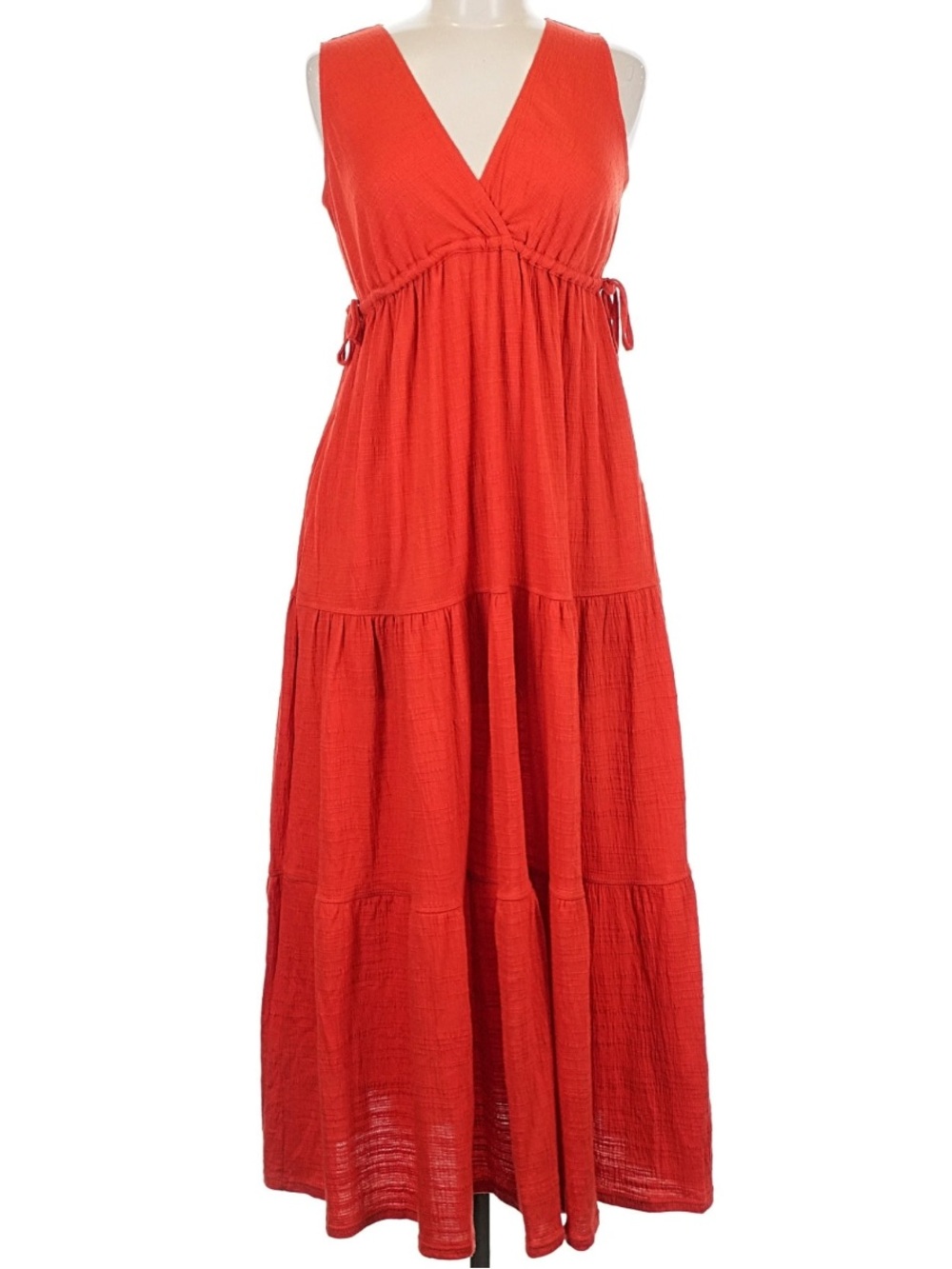 Max Studio Orange-Red Sleeveless Tiered Maxi Dress with pockets M EUC